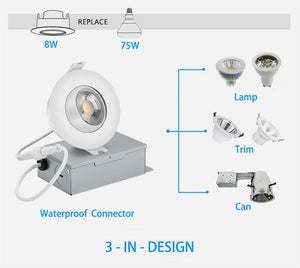 3" LED RECESSED GIMBAL - 8W - WHITE TRIM - ROUND