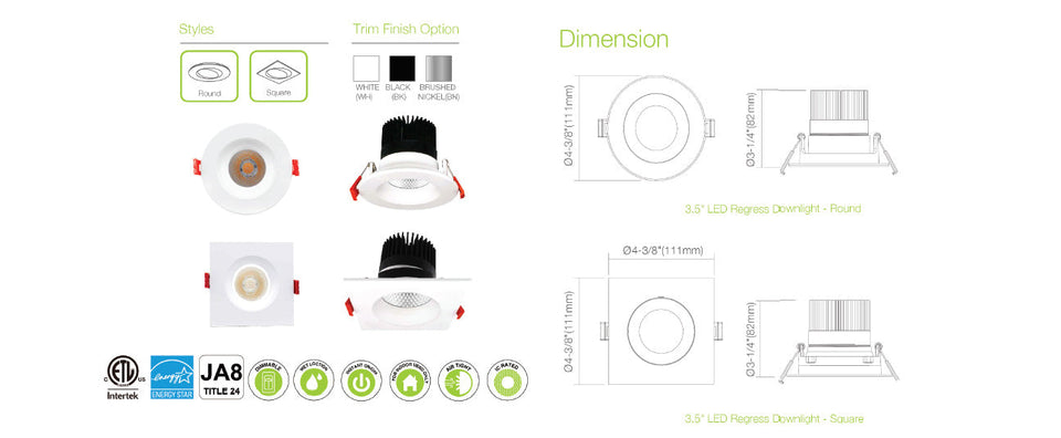 3.5" LED Regress Downlight - FIXED