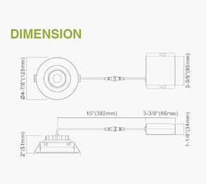 4" LED Round Gimbal Recessed Light, Dimmable, 12W