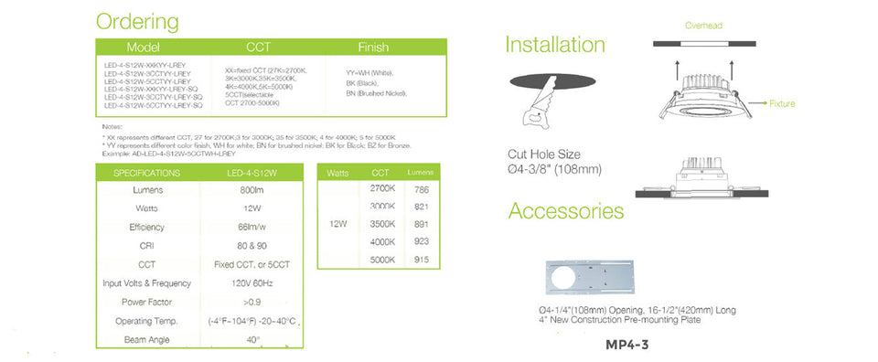 4" LED FLAT REGRESSED GIMBAL - 12W - 5CCT - ROUND