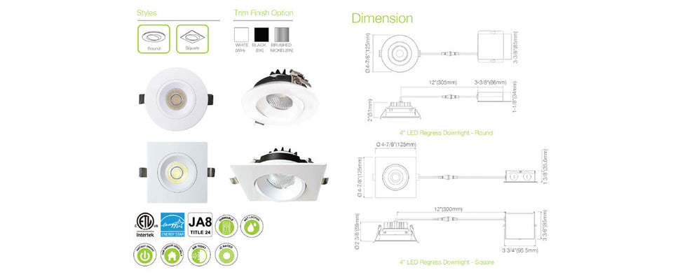 4" LED FLAT REGRESSED GIMBAL - 12W - 5CCT - ROUND