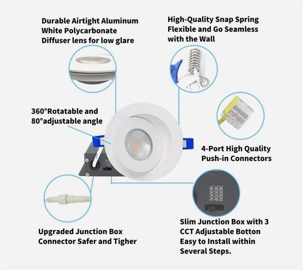 4" 3CCT 9W Gimbal Recessed LED Downlights