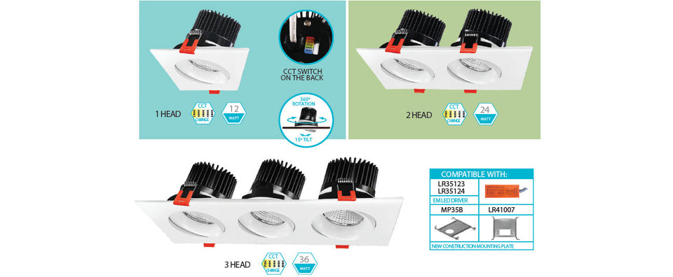 3.5" Multi-Head Recessed Light - 1,2 & 3 Heads